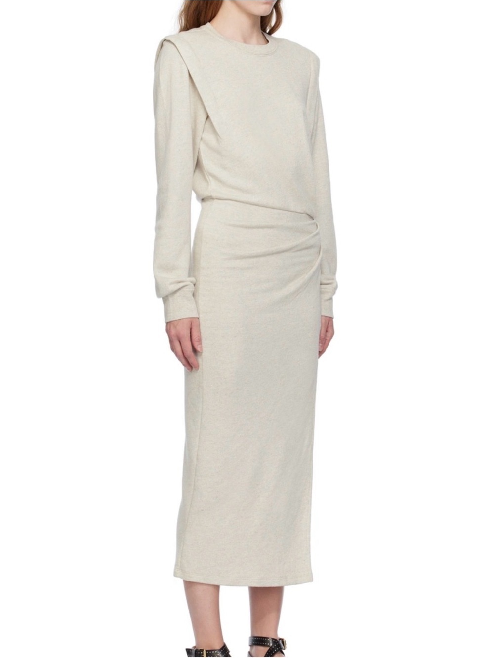 Isabel Marant Etoile Beige Mafalda Midi Dress  size 34 Crew Neck Long Sleeves